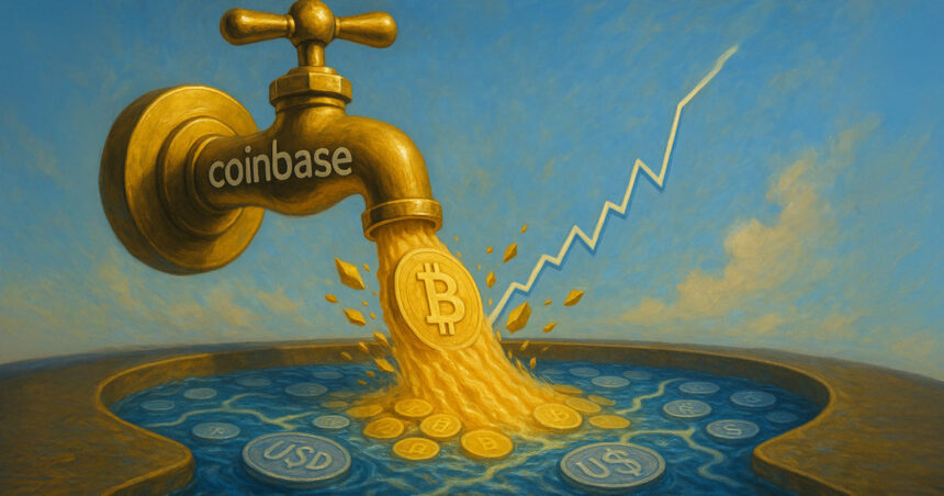 Coinbase held a large portion of the US dollar trading volume as BTC was spiked to $122K