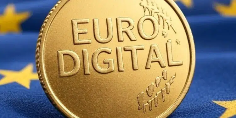 Moneda dorada con la inscripción Euro Digital.