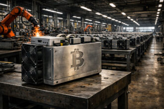 Bitcoin mining rigs assembled in a US factory, reflecting Washington’s push for domestic hardware to power American hash rate