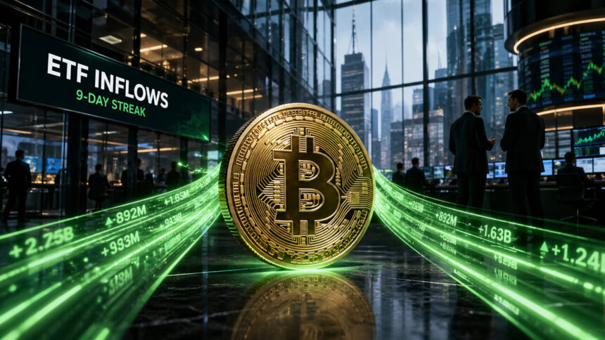 US Bitcoin ETFs are on track for the longest inflow streak this year, with funds reaching nearly 7% of Bitcoin supply