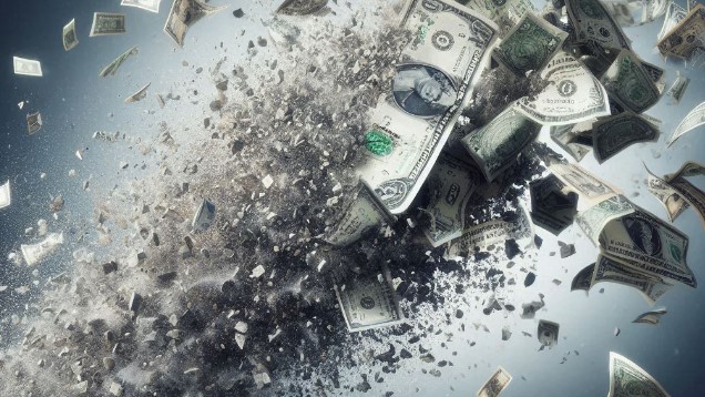 Una lluvia de billetes de dólar pulverizados.